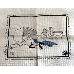 Vintage "Washday Blues" Finished Unframed Cross-Stitch Cats